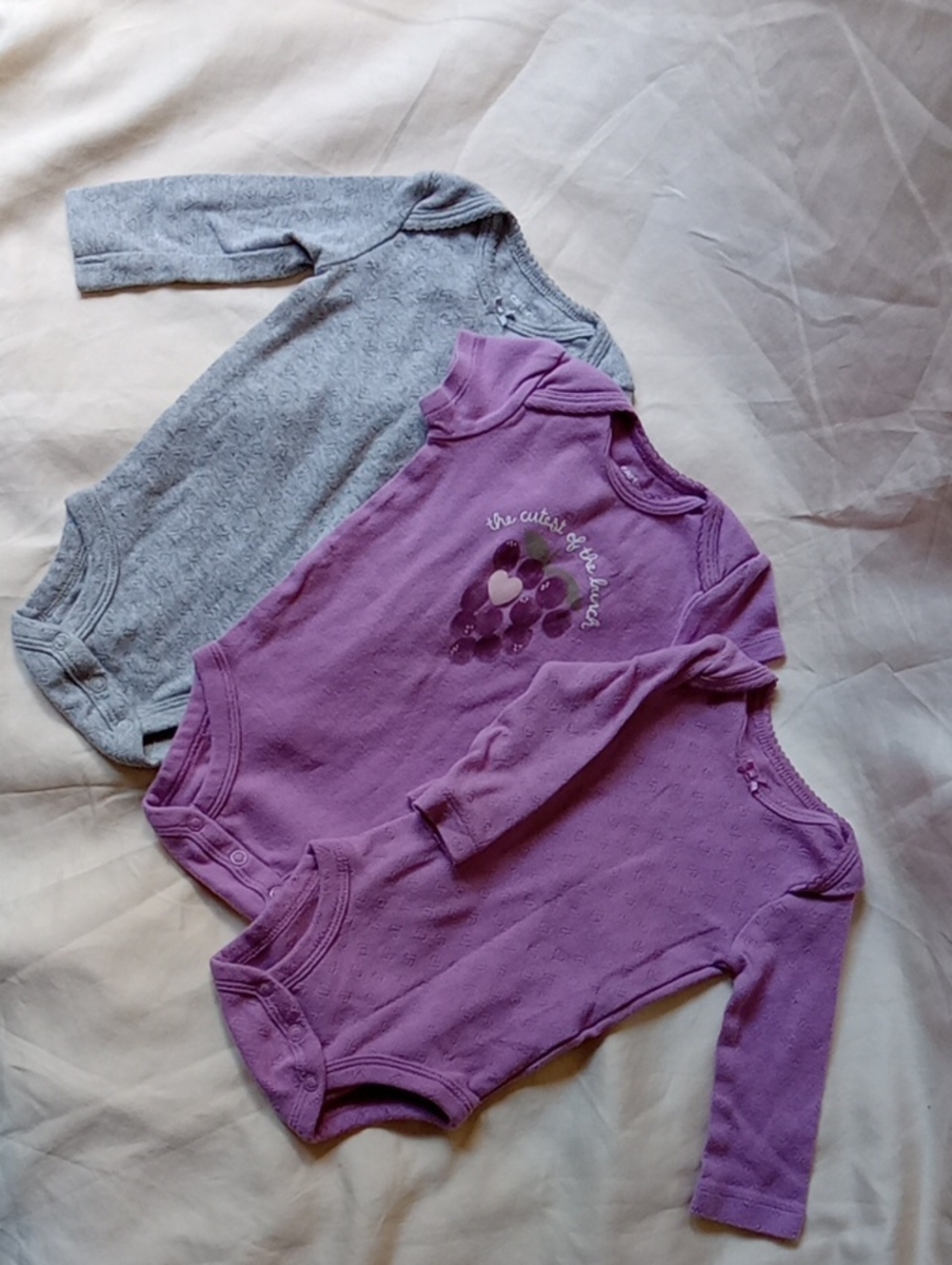 Carter's Long-Sleeve Bodysuit Trio - Purple & Light Gray